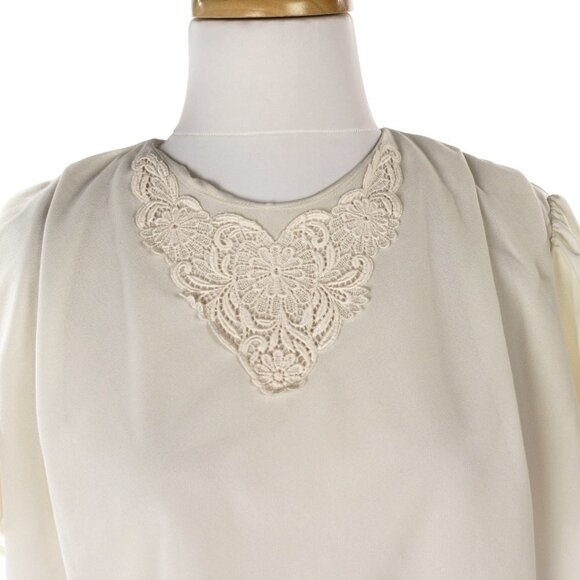Vintage Ivory Dress w Lace Applique Blouson Top Full Skirt Size L B38 - Hey Viv - Picture 2 of 6